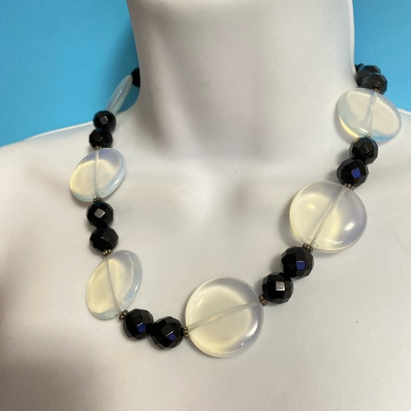 Glass Beads Black & Blue Toggle Clasp .925 Necklace - Picture 3 of 9